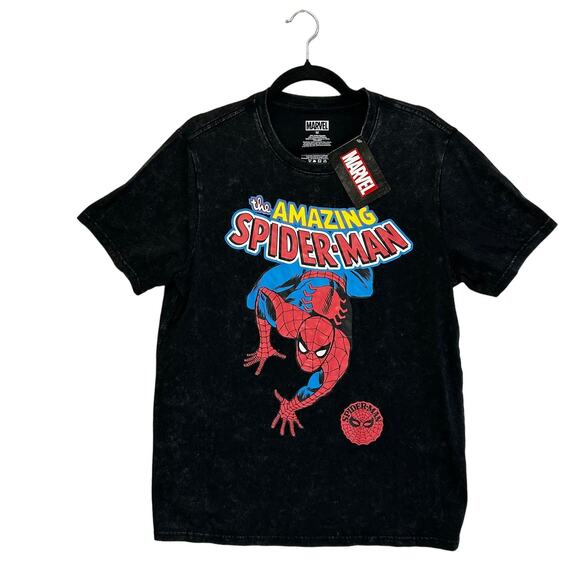 Marvel The Amazing Spider-Man Graphic Tee Shirt NWT Men's Sz M Distressed Black - Picture 1 of 4